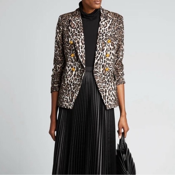 A.L.C. Alton Blazer Women’s Size 4 Double‎ Breasted Leopard Print Gold Buttons - Picture 2 of 10